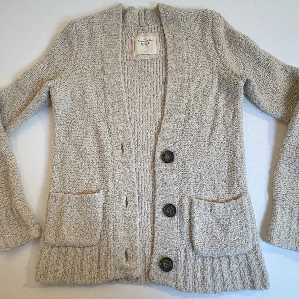 Abercrombie & Fitch XS Wool Blend Cardigan Oatmeal Cream Cozy Grandpa Sweater - Picture 4 of 8